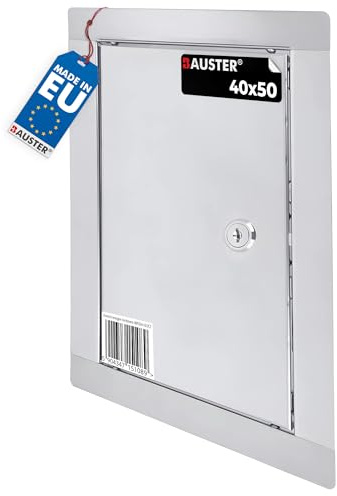 BAUSTER® 1 Stück Revisionstür 40x50 cm Edelstahl, mit Riegel, zum Abdecken des Gehäuses, Metall Silber, Löcher in der Wand, Inspektionstür, Inspektionklappe, Kontroltür