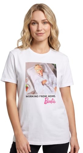 Barbie Womens T-Shirt | White Working from Home Graphic Tee for Ladies | Oversized Short-Sleeve Doll Apparel Top | Funny Pamper Spa Day Lightweight Tshirt | Fashion Movie Daywear Gift for Adults