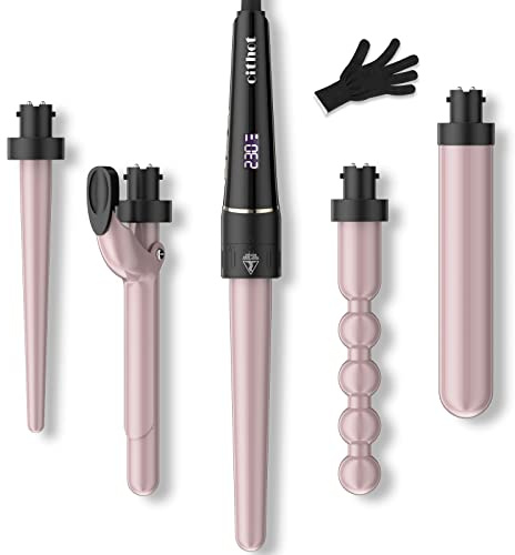 Lockenstab 5 in 1 für Große und Kleine Locken Set Lockenwickler 09-32mm mit Verschiedenen Aufsätzen Kit Welleneisen Keramik und Sicherheitsabschaltung Curling Wand mit Handschuhe (2.0m Netzkabel)