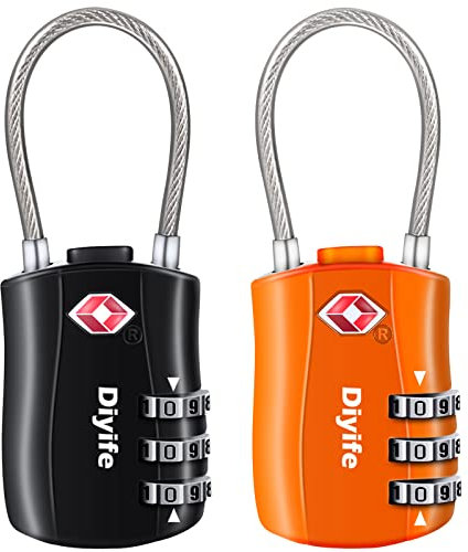 [2 Stück] TSA Gepäckschlösser, Diyife 3-stelliges Sicherheitsschloss, Kombinationsschlösser, Codeschloss für Reisekoffer Gepäcktasche Etui etc. (Schwarz Orange)
