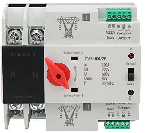 Commutateur de Transfert Automatique à Double Alimentation, Inverseur de Source Automatique 100A ZGQ5-100 2P 220V, Commutateur de Changement de Disjoncteur