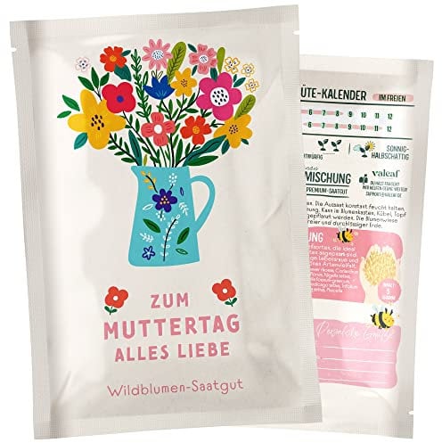 valeaf Blumensamen Wildblumenwiese I Blumen Saatgut als Muttertagsgeschenk I Blumen Samen Muttertag Geschenk Garten, Muttertag Kleinigkeit I Wildblumen Samen I Blumensamen Tütchen für Blumenwiese