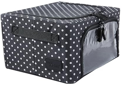 Periea ‘Beau’ Folding Collapsible Stackable Fabric Home Storage Boxes with Steel Frames (Black with White Polka Dots, Compact)