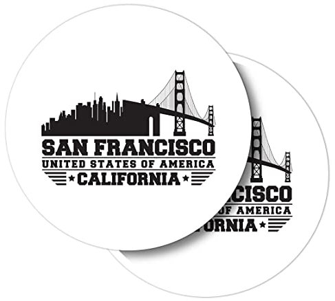 Vinyl-Aufkleber, rund, 10 cm, San Francisco, USA, Kalifornien, für Laptops, Tablets, Gepäck, Scrapbooking, Kühlschrank, #60891, 2 Stück