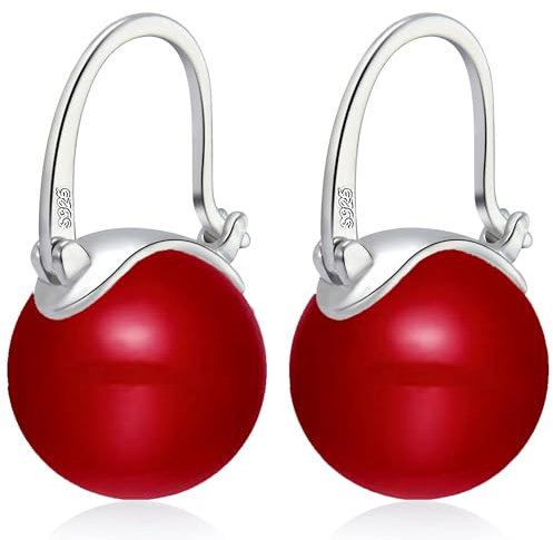 Huge Tomato Perlenohrringe, Ohrhänger mit Perlen, 14mm große Perlenohrringe mit Sterlingsilber, Weihnachtsgeschenke Geburtstagsgeschenk für Frauen,14K Gold überzogener Verschluss