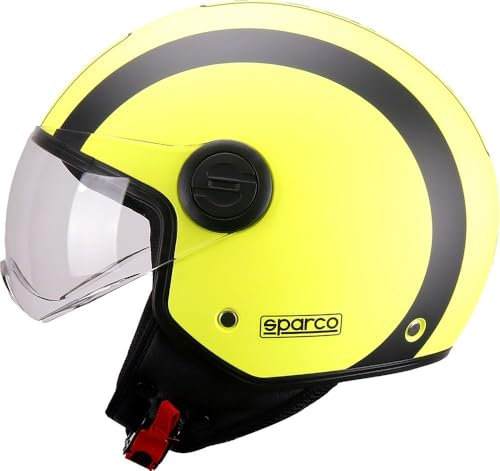 Sparco Riders SP601 Demi-Jet Motorradhelm, Scooter Helm ECE 22.06 Homologiert, Demi-Jet Helm mit Anti-Kratz-Visier und Micrometric Auslösung, Fluo GELB/SCHWARZ (MATT), L