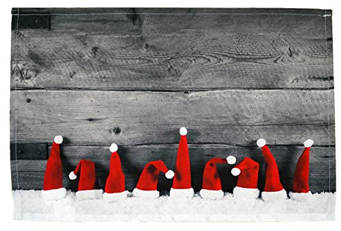 texpot 2 Stück Platzdeckchen 30 x 45 aus 100% Polyester Weihnachten Weihn.mützen im Schnee