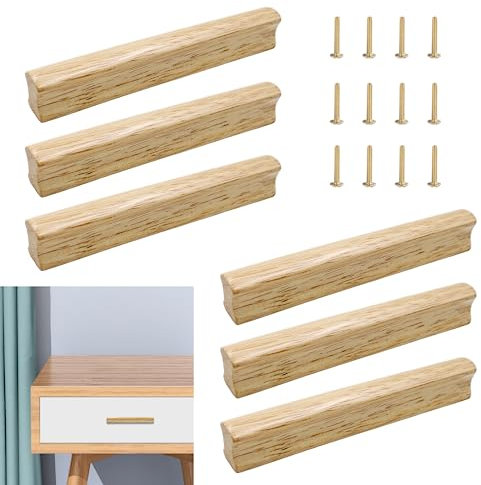 MIPIACE 6 Stück Griffe Möbel Natur Holz Möbelgriffe 128mm Lochabstand Türgriffe für Kommode Schranktüren Schrank Küchen Möbel Schrank Schublade Kinderzimmer
