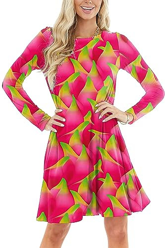 Deerose Wassermelonenkleid für Damen, ärmellos, lustige Früchte, Outfits mit Taschen, Drachenfrucht, Klein