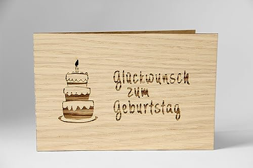 Original Holzgrußkarte - Herzlichen Glückwunsch zum Geburtstag - 100% handmade in Österreich, aus Eichenholz gefertigte Geschenkkarte, Geburtstagskarte, Grußkarte, Klappkarte, Postkarte