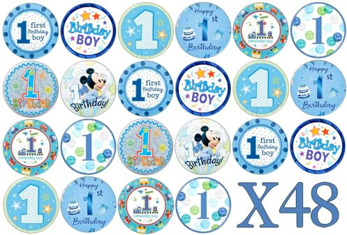 48 x 1st Birthday Baby Boy Cake topper edible wafer paper (Not Precut)