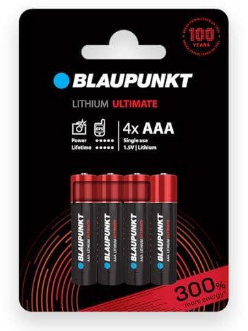 BLAUPUNKT AAA batterie al litio, confezione da 4, per fotocamere digitali, dispositivi Internet of Things (IoT), FR03BUL/4CP
