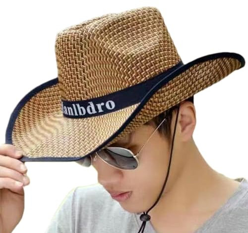 Xeihuul Chapeaux de Paille de pêche pour Hommes, Chapeau de Soleil en Paille | Chapeaux de Paille de Soleil de Cowboy | Chapeau Western de Cowboy d'été pour Le Camping, la pêche, Les Voyages, la