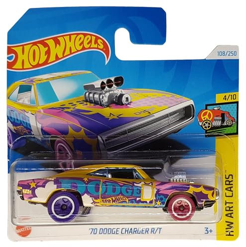Hot Wheels 70 Dodge Charger R/T - HW Art Cars 4/10 - HTB76 - Carte courte - Style bande dessinée - Mattel 2024-1:64