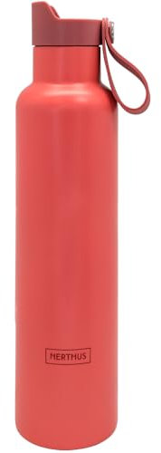 NERTHUS FIH 1340 Botella Deportiva CLICK & DRINK! de Doble Pared de 750 ml con Tapón de Clic, Hidratación y Estilo en un Diseño Premium Coral