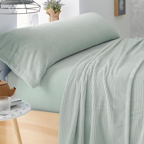 Burrito Blanco | Sábanas de Coralina | Cama de 150cm. (+Medidas Disponibles) | Diseño 965 | Color Salvia (150x190/200cm.)