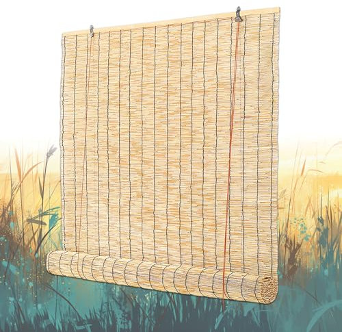 AußEn- Schilf Vorhang,Schilfrollos,Fenster Sichtschutz Rollos,Carport Roll-Up-Sonnenschutz,Aussenrollos Wetterfest,Sonnenschutzrollo,Schilf Vorhang Outdoor-VorhäNge,FüR Balkon Garten