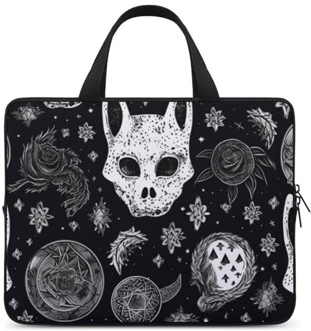 Laptoptasche Totenkopf Katze Mond Gothic Computertasche Laptophüllen Casual Aktentasche für Damen Herren Universal 10-17 Zoll, Totenkopf Katze Mond Gothic, 13 Zoll