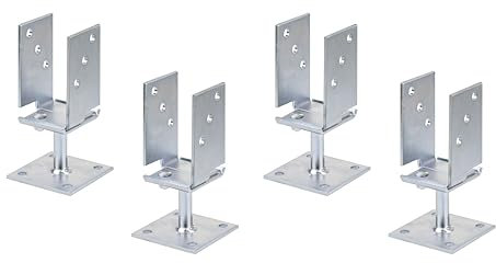 Alberts 214500 4er-Set U-Pfostenträger | breitenverstellbar und zum Aufschrauben | galvanisch verzinkt, dickschichtpassiviert | Breite 71-131 mm