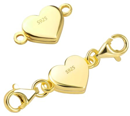 Tongyixin Gold Herz Magnetverschluss Kette 925 Silber Kette Damen Magnetverschluss Armband Schmuck Armband Verschluss Halskette Herren DIY Jewellery Accessories (1 Stück Gold)