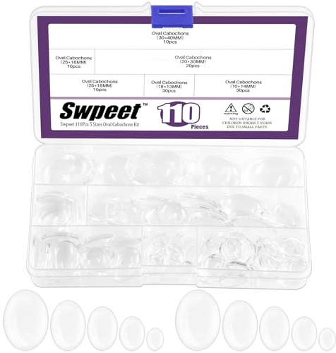 Swpeet Glass Tiles Flatback Round Cabochons Dome Cameo Beads Crystal Embellishments for Photo Pendant Earring Necklace Jewelry Making 110Pcs 5 Größen Ovale transparente Glaskuppel Cabochons Fliesen