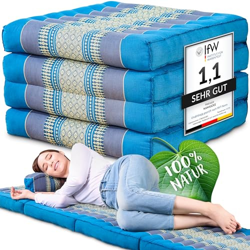 Namasdee Klappmatratze 200x50x8cm mit 100% natürlicher Kapokfüllung (Hellblau)