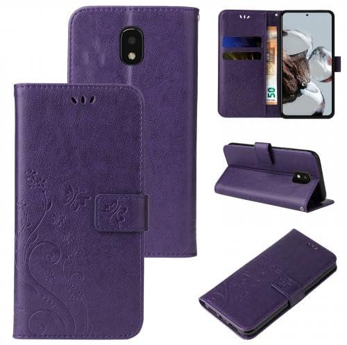 LBH Handy Hülle für Samsung Galaxy J3 (2017) Case Handytasche Schmetterling Blumen Flower Standfunktion Schutzhülle Magnet Rundum Schutz 360 Grad Flipcase Cover Violett