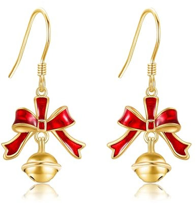 URONE Weihnachten Ohrringe Silber 925 Schleife Jingle Bell Weihnachten Ohrringe Weihnachten Schmuck Geschenke für Damen Frauen