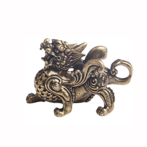 NIQVDLCJ Figuren 1 Stück Messingfigur Kylinsculpture Qilin Drache Glückstier Chinesisch Fengshui Reichtum Dekor Wohlstand Ornament