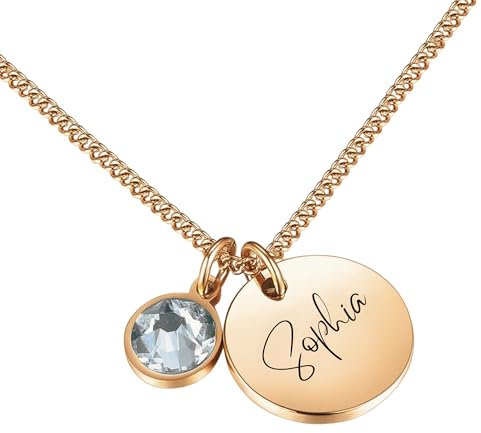 Personalisierte Namenskette mit Gravur und Kristall-Buchstaben – Perfektes Geschenk zu Muttertag & Ostern | Initialen Kette in Silber, Gold & Rosé-Gold | Geschenk für Frauen, Mädchen, Mama & Oma