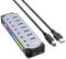 SAROAD Hub USB 3,0, 7 Puertos RGB Hub con Tira de LED, Modos Dinámicos, Interruptores, Caja de Aluminio Hub para PC, Ordenadores Portátiles Enchufe de la UE