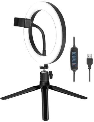 LogiLink Anillo de luz para Smartphone (20 cm de diámetro), con trípode y Controlador, para Smartphones de 4 a 7 Pulgadas