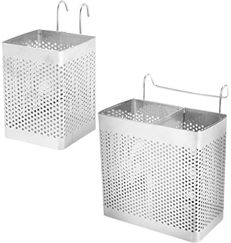 Cabilock Porta Palillos y Cubiertos De Acero Inoxidable, Soporte Colgante Diseño De Drenaje, Ventilación Rápida, para Organización De Cocina, Set De 2 Unidades Compartimentos Individual y Doble
