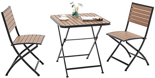 IUBGFTO Gartentisch und Stühle, 2-Sitzer-Bistro-Set aus Holz und Metall, klappbarer 70 cm großer quadratischer Tisch und 2 Stühle