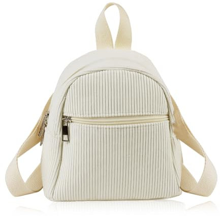 Energather Kleiner Rucksack Damen, Corduroy-Mini-Rucksack Damen Rucksack Klein für Frauen und Mädchen, Tragbarer Rucksacks Klein mit Einstellbarem Schultergurt für Spazieren, Einkaufen (weiß)