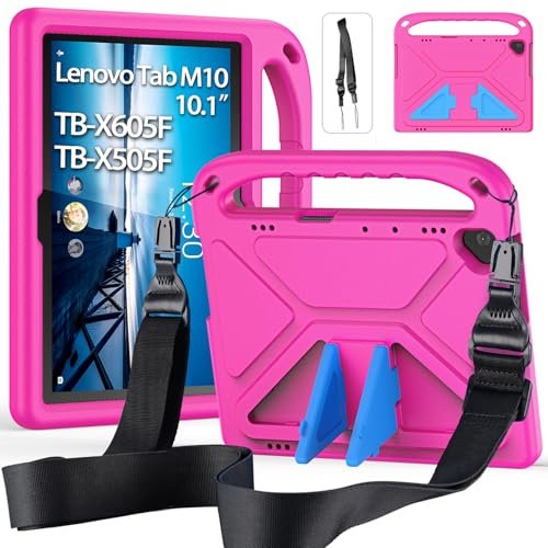 RollinCase Kids Case for 2018 10.1 Inch Lenovo Tab M10 (TB-X605F/X505F), Eva Lightweight Shockproof Protective Case with Children's Handle and Shoulder Strap, Pink