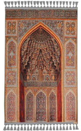 allmode homestyle şekil Türkischer Gebetsteppich mit Quasten, traditionelles Bogen-Design, orange und grau, dekorativer Wandbehang