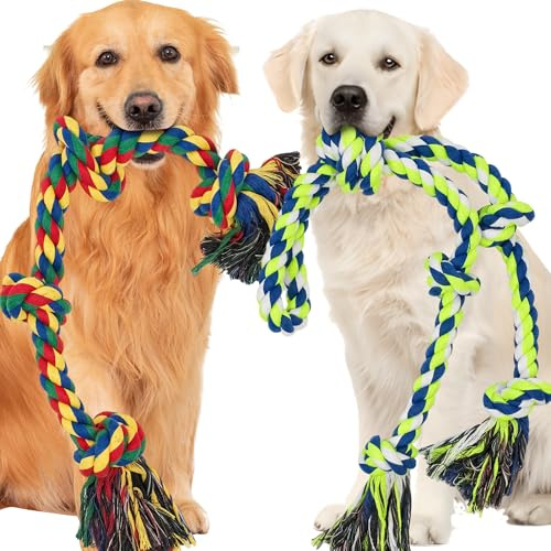 Jouet Indestructible pour Chien en Corde pour Chiens De Grande Taille pour Mâcheurs Agressifs, 2 Pièces, Chiens De Grande Race - 100% Coton, Corde Robuste De Taille Moyenne