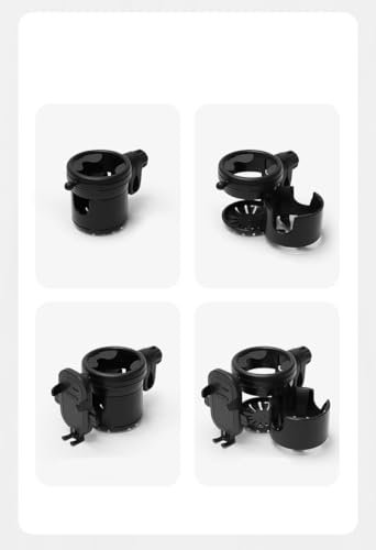 3-in-1 Getränkehalter für Kinderwagen Buggy Zubehör, für 2 Becher, mit Handyhalterung, 360° Drehfunktion, Universal Becherhalter Kaffeehalter Kinderwagen Fahrrad Cup Holder für ABC Design Cybex Hauck