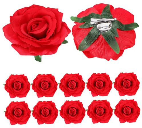 CALLARON 12pièces Lot De Barrettes à Cheveux Roses à Fleurs Avec Broche Style Pour Cheveux