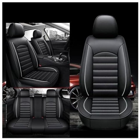 XINYUNFEI Auto Sitzbezüge Sets FüR Nissan Juke I 2010-2019, Leder Auto Schonbezug Full Set Sitzbezug, Auto Sitzbezüge Airbag Kompatibel, Wasserdicht Sitzbezug Auto Zubehör(Black+White)
