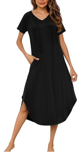 Marvmys Women’s Nightdresses Soft Cotton Nightshirt V Neck Plus Size | V Neck Casual Sleep Dress Nightgown Sleepwear