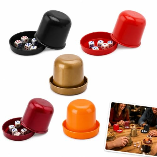Gatuida 5 Sets Würfelbecher mit Würfeln für Spieleabend Bar und Verein | Würfel mit Becher Sets mit Je 5 Würfeln, 5 Farben Spielwürfel für Klassische Würfelspiele in Freizeit und Gastronomie