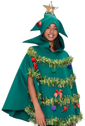 DAGLLGEW Weihnachtsbaum-Kleid, Poncho-Kostüm, 3D-Kapuzen-Weihnachtsbaum-Kostüm, Umhang, Weihnachts-Cosplay-Anzieh-Outfit für Frauen, L, Cosplay-Kostüme für Frauen, Baum-, Kostüme für Erwachs