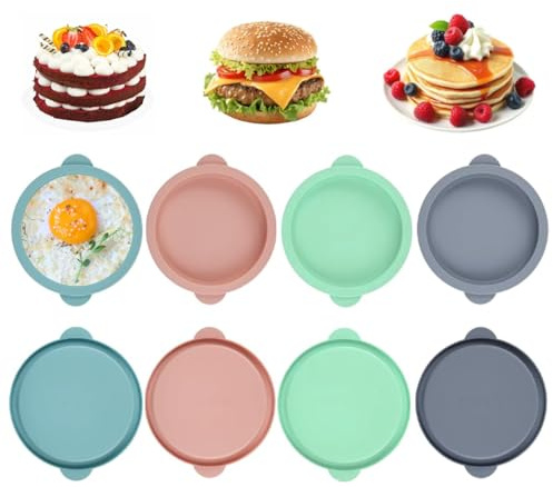 8 Piezas Molde Huevos Air Fryer Silicona Redondo Molde Silicona hamburguesa | Ø 10cm,Molde Silicona Huevos Freidora de Aire,Molde para Freidora de Aire Moldes para Hamburguesas,Gofres,Sándwiches de Huevo
