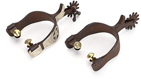Pyltha Pferde - Sporen Cowboystil, Low Carbon Stahl, Schwarz mit Silberdekor – Glockenklang bei Bewegung, Verstellbare Rädchen, Ideal für Reiter und Dressur
