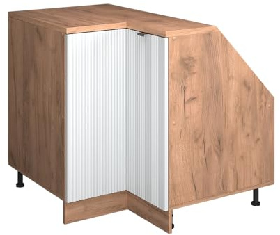 Vicco Eck-Küchenschrank für Dachschrägen R-Line, Weiß Riffel, 75.6 cm mit 1 Tür, Schrankkorpus 60 cm Tiefe, zur freien Kombination innerhalb modularer Küchensysteme