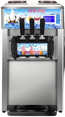 1200W Macchina per Gelato Commerciale 18L(5Gal)/h Professionale Soft Ice Cream Maker a 3 Gusti Macchina per Gelato Macchine per Yogurt Gelati per Snack Bar Ristorante