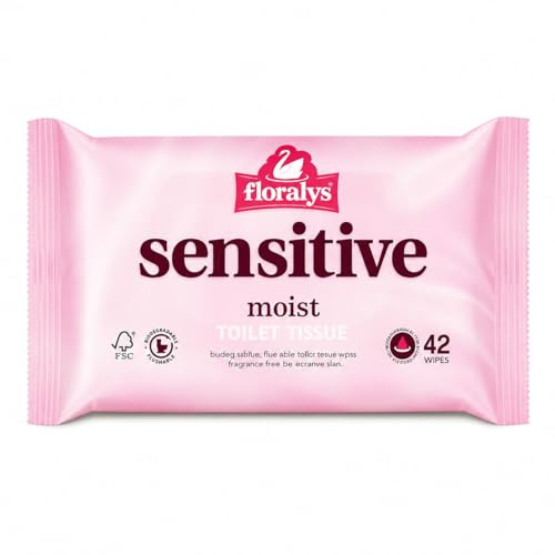 LUNEXA Floralys Sensitive Moist Toilet Tissue Wipes 42 Pack – Fragrance Free Flushable Wet Toilet Wipes for Sensitive Skin, Gentle Personal Hygiene Cleansing Wipes