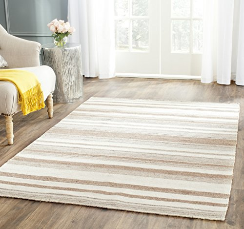 SAFAVIEH Dhurries Collection Area Rug - 6' x 9', Natural & Camel, Handmade Flat Weave Wool, Ideal for High Traffic Areas in Living Room, Bedroom (DHU631A)